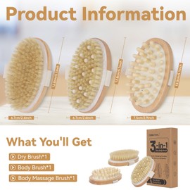 DEBETOOL 3-Pack Dry Body Brush - Exfoliating Dry Brushing Body Brush for Lymphatic Drainage, Natural Boar Bristle Dry Brush for Body Cellulite Improving Blood Circulation