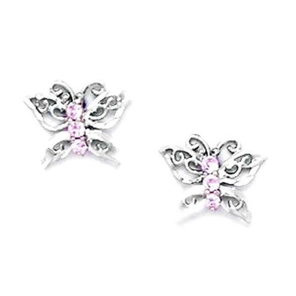 925 Sterling Silver Rhodium Plated Pink Cubic Zirconia Butterfly Angel