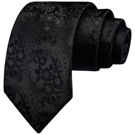 GUSLESON Black Tie for Men Wedding Silk Fashion Floral Necktie for Party (1037-38)