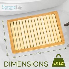 SereneLife Heavy Duty Natural or Shower Floor Foot Platform Rug with Elevated Design for Water Evaporation and Non Slip Rubber Feet for Indoor Outdoor Use Bamboo Wood Bathroom Bath Mat