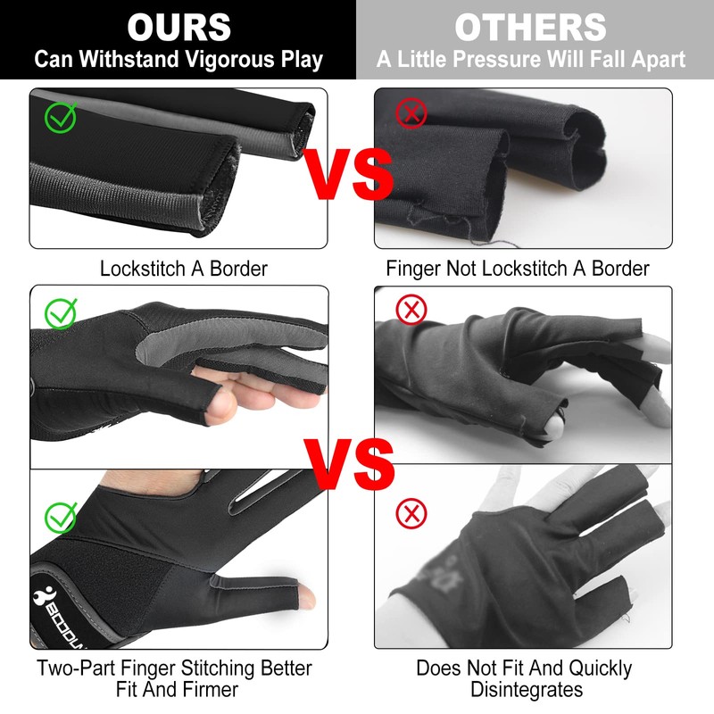 YFY Billiard Pool Gloves for Left Hand 3 Finger, Splicing