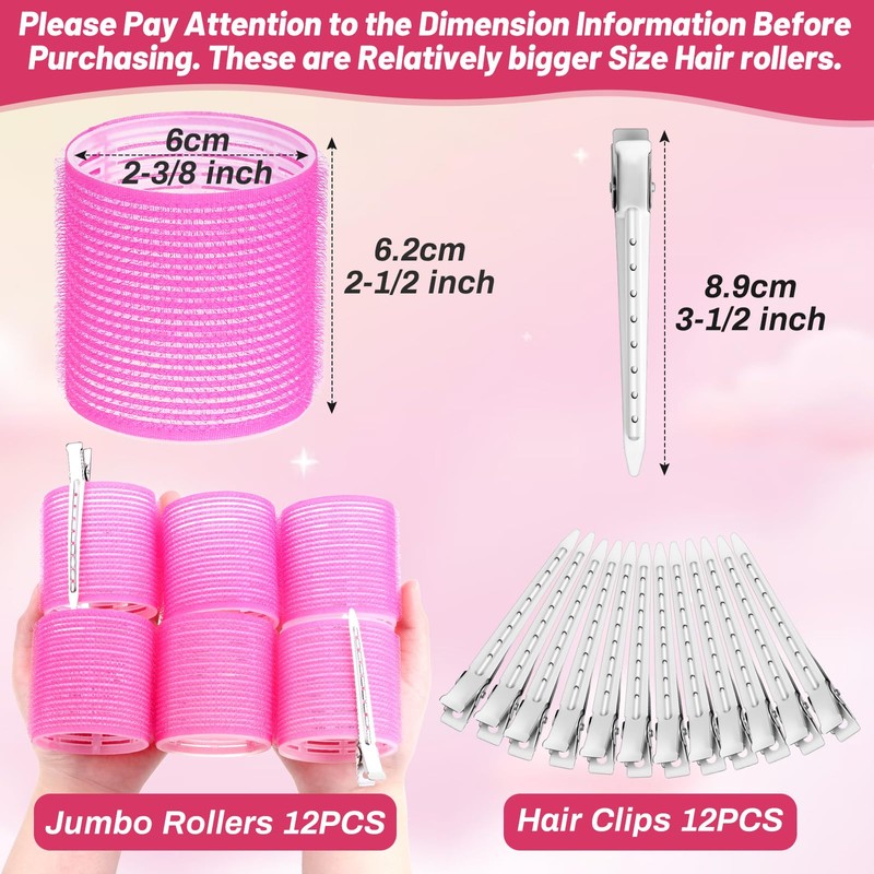 Jumbo Hair Roller Set - 24 pieces, including 12 large