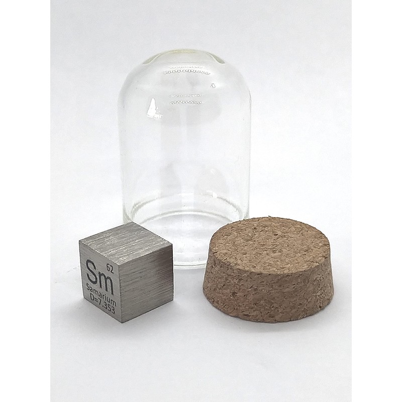 Elemental Specimen Samarium Sm (0.4 inch (10 mm) Cube, Engraved