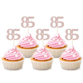 Sotpot 30PCS 85th Birthday Cupcake Toppers Rose Gold Glitter Happy 85th Birthday Cupcake Picks for 85th Birthday Party Decorations