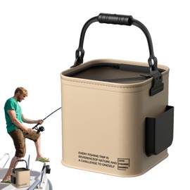 Buckets for Fish,Foldable Live Bait Bucket - Fishing Container with Side Pocket Multifunctional, Portable, Waterproof, for Beach, Camping, BBQ
