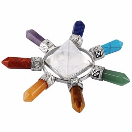 SUNYIK 7 Chakra Crystal Energy Generator,Healing Reiki Point Pyramid,Rock Quartz,Seven Direction