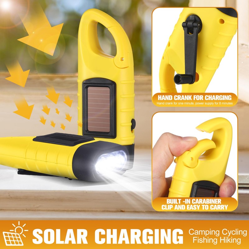 Mudder 6 Pcs Hand Crank Solar Powered Flashlights Emergency Rechargeable