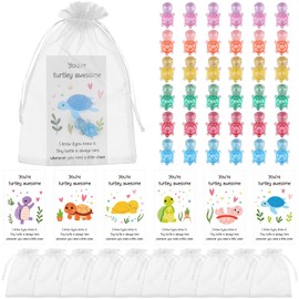 90 Pieces Employee Appreciation Gifts Bulk Include 30 You're Turtley Awesome Animal Pun Thank You Cards 30 Mini Sea Turtle Figure and Organza Bags for Coworkers Appreciation Pocket Friend Favors