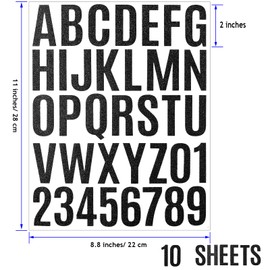 Waynoda 360 Pieces 10 Sheets Self-Adhesive Black Glitter Capital Letter Stickers, Alphabet Sticker Letter for Crafts, Classroom Decor, Office, Business, Address Number (2 Inch)