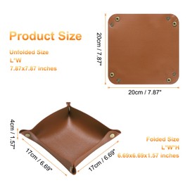 sourcing map PU Leather Valet Tray Unisex Folding Small Catchall Tray Portable Entryway Table Tray Nightstand Bedside Desk Tray for Key Wallet Watch Coin Jewelry Dice, Brown