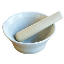 Nichinichi Tools Mortar Pestle Stick Set, Non-Slip, Fashionable Rubbing Device, Made in Japan, White