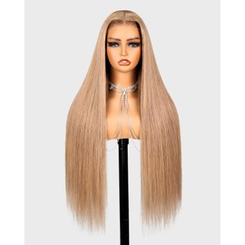 Megalook hair Ready to Go Glueless Wigs Human Hair Pre Plucked Pre Cut Light Brown Blonde Wig Human Hair 220% Density 6x5 Lace Closure Straight Wig Milk Tea Brown 24 Inch