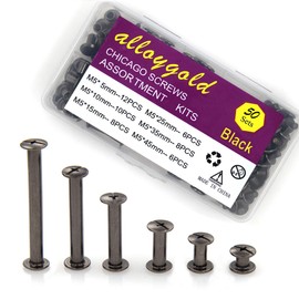 ALLOYGOLD 100 Pcs (50 Pair) Gun Black Phillips Chicago Binding Screws Assorted Kits,6 Sizes of Flat Head Rivet Hollow Binding Screws Posts, for Leather Saddles Purses Belt Repair（M5x5/10/15/25/35/45）
