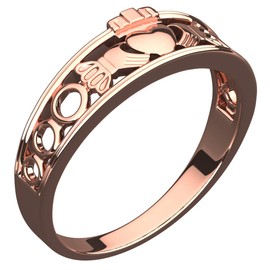 GWG Jewellery 18K Rose Gold Coated 925 Sterling Silver Claddagh Ring Half Covered Design – 7 in Gift Box for Women
