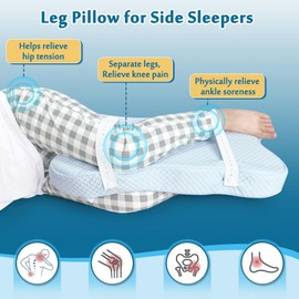 Mybow Knee Pillow for Side Sleepers with Strap, Wedge Pillow Between Legs for Pain Relief & Spine Alignment Hip Leg Elevation Support Pillows for Sleeping, Pregnancy Memory Foam Inner Thigh Pillow