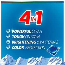 Purex 4-in-1 Laundry Detergent Pacs, Mountain Breeze, 66 Count, Brightening and Whitening, Powerful Clean, Tough on Stains, Boost of Freshness