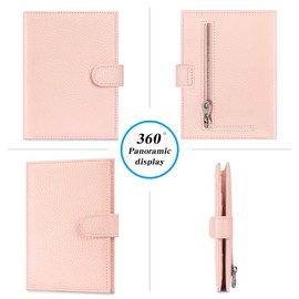 FREYAMIRA Slim Passport Holder for Travel Women Leather Passport Cover Wallet with Card Slots, Zipper Coin Pocket, Pink