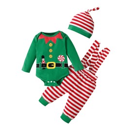 MoryGooder Baby Boy Christmas Outfit Baby Xmas Bodysuit Boy Elf Suspenders Outfit Set (Green,0-3 Months)