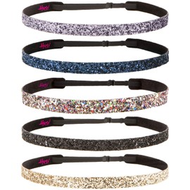 Hipsy PETITE Size, Adjustable No Slip Sparkly Bling Glitter Skinny 5pk Headbands for Women Girls & Teens (Skinny Gold/Black/Confetti/Navy/Gunmetal)