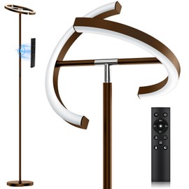 SIBRILLE Brown Floor Lamp, Modern Stepless Dimmable Standing Lamp with Remote Control, 20W 3000-6000K LED Rotatable Floor Light Uplighter Stand up Lamp Tall Lamp for Living Room Bedroom Office