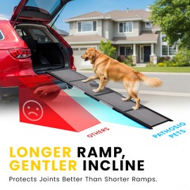 PATHOSIO PETS Portable Dog Ramp for Car – Foldable Dog Car Ramp for Truck, SUV, High Bed & Sofa with Anti-Slip Feet & Traction Carpet – Small to Large Breeds (63" Long & 17" Wide)
