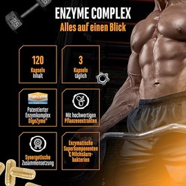 Gen German Elite Nutrition Enzyme Complex - 120 Capsules - High Dose, Vegan | Verdauungsenzyme mit patentierten DigeZyme®, Bromelain, Pepsin, Papain, Pflanzenextrakte & Milchsäurebakterien, Laborgeprüft