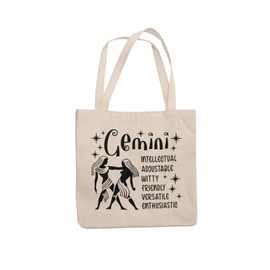 Gemini Zodiac Signs Tote Bag - Long Handled Natural Colour Shopper with Astrology Star Sign Design