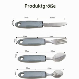 4-Piece Adaptive Utensils, Parkinson Cutlery Right-Handed Easy Grip Cutlery Set, Ergonomic Senior Cutlery for Disabled People Parkinson's Patients Elderly Arthritis
