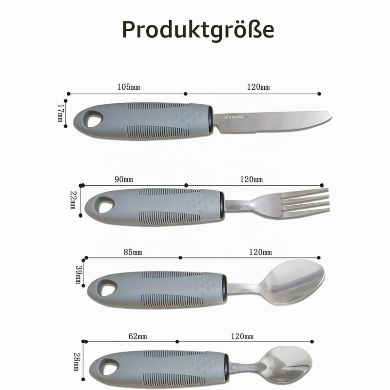 4-Piece Adaptive Utensils, Parkinson Cutlery Right-Handed Easy Grip Cutlery Set,