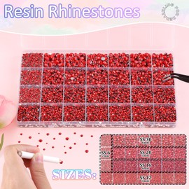30000Pcs Resin Rhinestones for Bedazzling with B7000 Jewelry Glue, Red Flatback Gems Rhinestones for Crafting, Clothing Tumblers Mugs Shoes Fabric Decor Nail Art