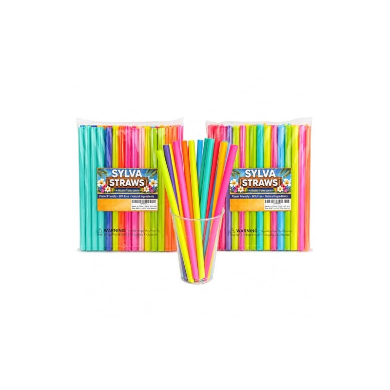 100-Pack Extra Long Wide Straight Straws – 8 Vibrant Colours