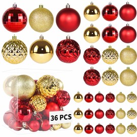 Annecy Christmas Tree Ornaments - 36 PCS Shatterproof Christmas Ball Ornaments Set for Christmas, Holiday, Wreath & Party Decorations (Multi-Size, Red, Gold)