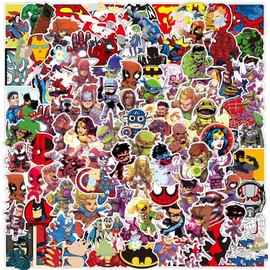 100Pcs Anime Hero Stickers Pack, Waterproof Vinyl Cartoon Stickers for Laptop, Comic Legends Decals for Teens, Adults, Water Bottles, Luggage, Skateboard, Guitar, Party Supplies