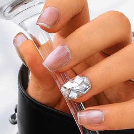 Sethexy Cay Eye Pink Handmade Press On Nails Short Coffin Glossy Fake Nails with Design Acrylic Salon False Nails for Women and Girls 10PCS (Pink5)