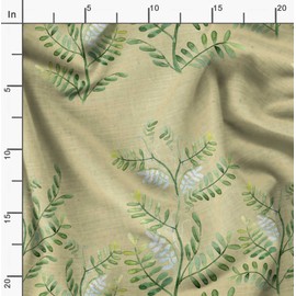 Soimoi Beige Cotton Voile Fabric Mimosa Pudica Leaves Printed Craft Fabric by The metre 42 Inch Wide