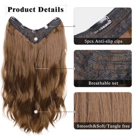 XIXISNOW Clip In Hair Extensions 24 inch Wavy Brown Hair Extension Clips For Women Synthetic Clip On Hair Pieces Curly One Piece Hair Extensions Soft And Natural Hairs Clip Ins Party Daily Use 5.6Oz