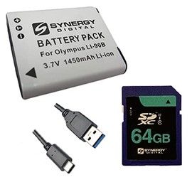 Synergy Digital Accessory Kit, Compatible with Ricoh GR III Digital Camera includes: SDLI90B Battery, EM-USB-TYPEC-6B USB Cable, EM-USB-TYPEC-6B USB Cable, SDLI90B Battery, SY-SD64GB Memory Card