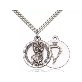 Bliss Sterling Silver Saint Christopher Paratrooper Medal Pendant Necklace 24" Chain