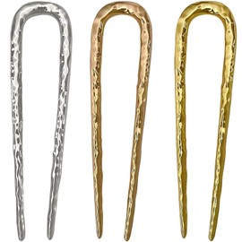 Metal French Hair Pin for Women and Girls, 3Pcs Vintage Pattern Pins for Thick Hair, U-Shaped Large Hair Pins for All Hair Types, Hair Sticks for Buns, French Twist Hair Pin, Hair Fork
