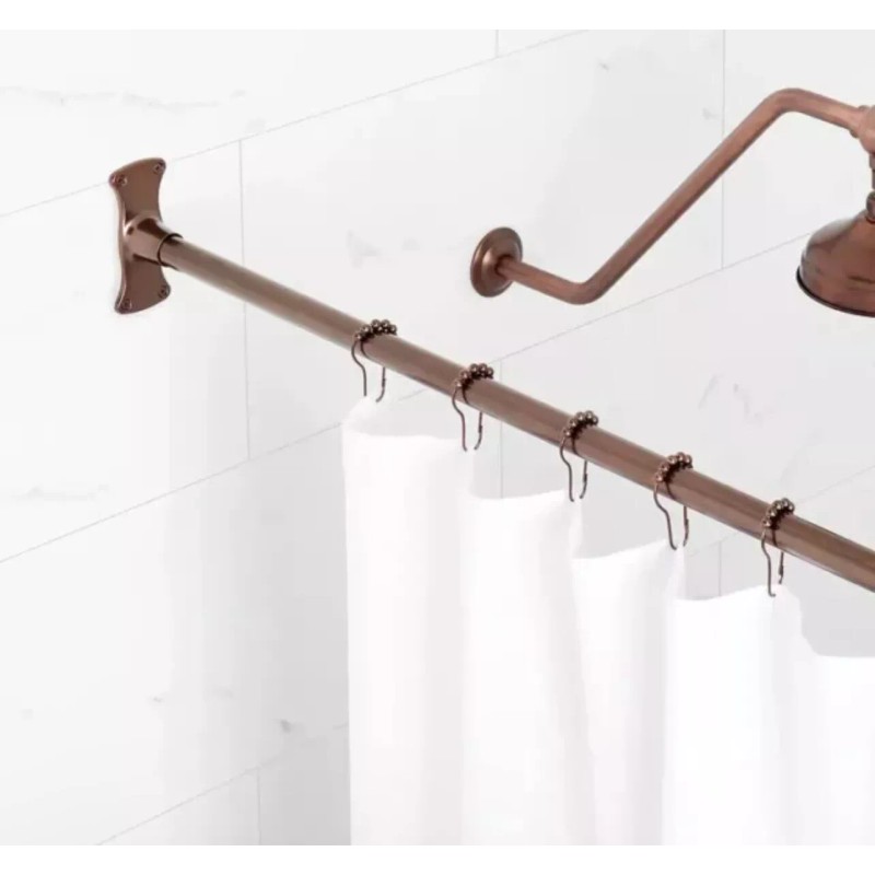Signature Hardware 66" Straight Brass Shower Rod WITH Flanges-Oil Rubbed