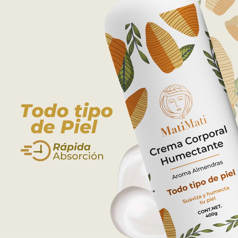 Crema Corporal Humectante Aroma Almendras MatiMati Para manos, Suavidad, Ligera,