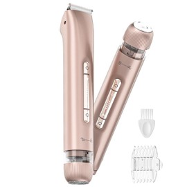 Bikini Trimmer for Women 2-in-1, Dual-Head Electric Razors for Women, IPX7 Waterproof Pubic Hair Trimmer, Facial & Body Electric Shaver, USB Rechargeable, LED Display, Rose Gold