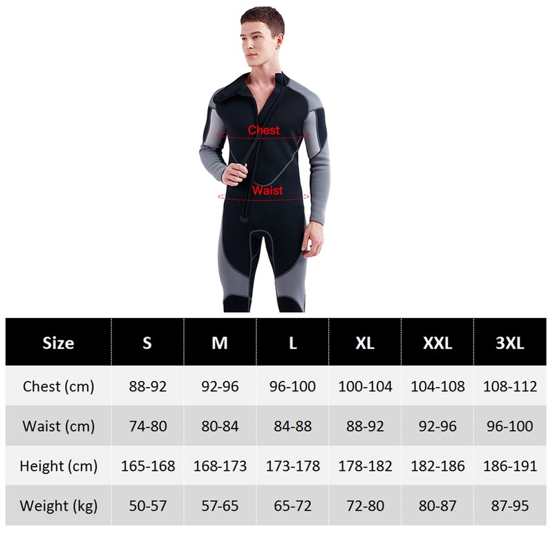 3mm Neoprene Wetsuit for Men Front Zip Full Body Diving