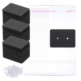 PATIKIL Earring Display Cards, 150 Pcs Jewelry Hanging Earring Display Holder Card with 150 Pcs Clear Bags 150 Pcs Earring Backs for Selling Earrings Ear Studs, Black