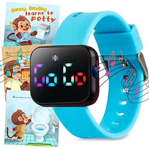Potty Training Watch for Kids V2 – A Water Resistant Potty Reminder Device for Boys & Girls to Train Your Toddler with Fun/Musical & Vibration Interval Reminder with Potty Training eBook (Sky)
