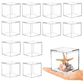 KissYou Acrylic Box Clear Acrylic Square Cube 12 Pieces Jewelry Storage Box Small Plastic Square Cube Christmas Candy Boxes Jewelry Containers Weddings, Gift, Treats Party Favors Supplies