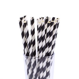CTIGERS Black and White Striped Biodegradable Drinking Paper Straws for Party Box of 100 by CTIGERS