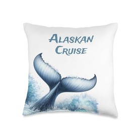 Alaskan Cruise Vacation Ship Ocean Whale And Family Throw Pillow