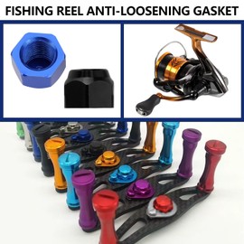 eMagTech 2Pcs Fishing Reel Screws Nut Cap M7 Metal Fishing Reel Handle Screw Cap Crank Nuts Locking Plate DIY Fishing Accessories for Left Handle, Black&Blue