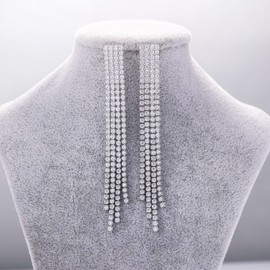 QUKE Boho Chandelier Four Tassel Earrings CZ Crystal Bohemian Gold Long Drop Dangle Chain Earrings For Women Girls